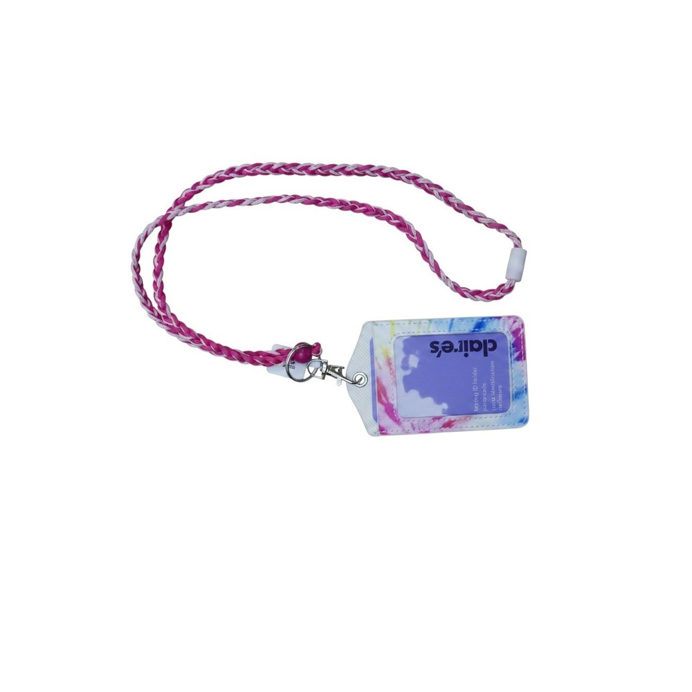 Claire's ID Holder Lanyard Girls OS Multi Color New Tie Dye Braided Cord